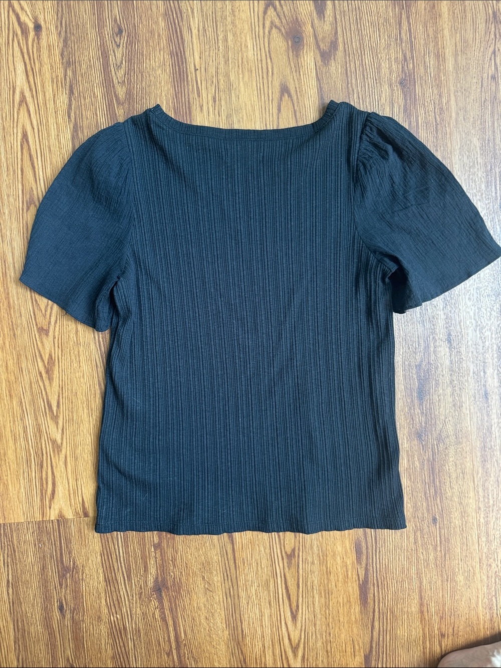 Madewell Black Ribbed Crewneck Short-Sleeve Tee with Subtle Puff Sleeves - Picture 5 of 5